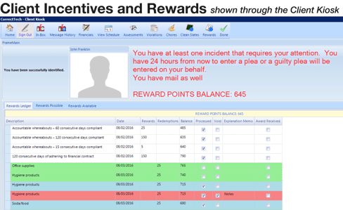 Client Incentives and Rewards on the Client Kiosk as part of the Behavior Management Package | CorrectTech