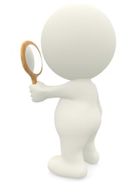 3D person looking in a mirror - isolated over a white background